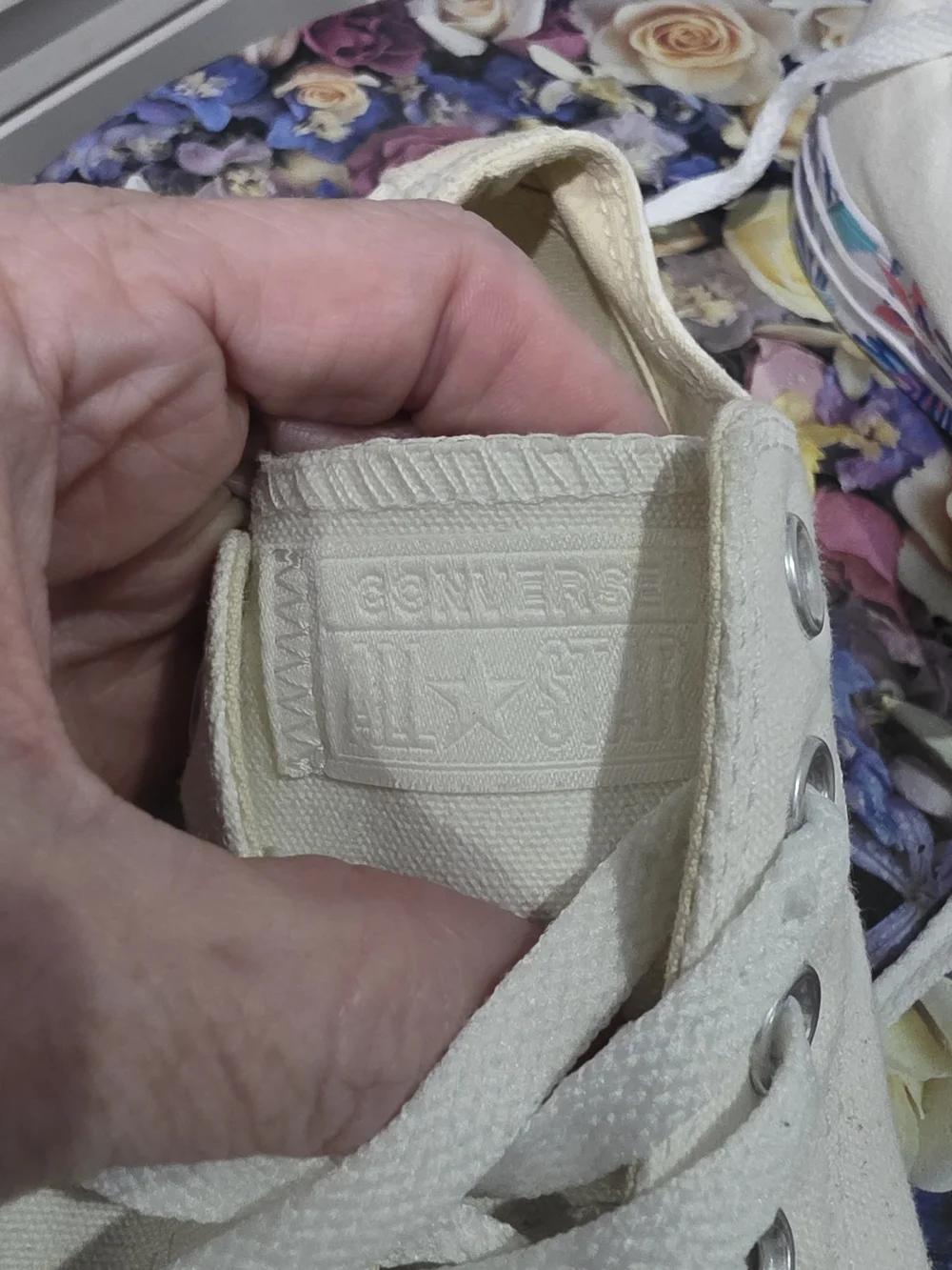 Converse Women's Low Top Canvas Sneakers in Cream with Flowered Patterned Trim - Picture 5 of 8